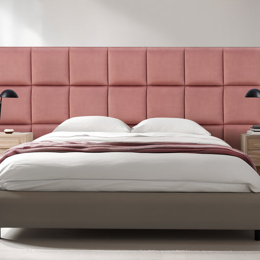 Set Carpino di 4 Pannelli Murali Imbottiti Rivestiti in Tessuto Velluto Rosa 30x30 cm [neu.haus]