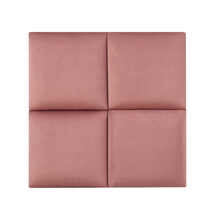 Set Carpino di 4 Pannelli Murali Imbottiti Rivestiti in Tessuto Velluto Rosa 30x30 cm [neu.haus]