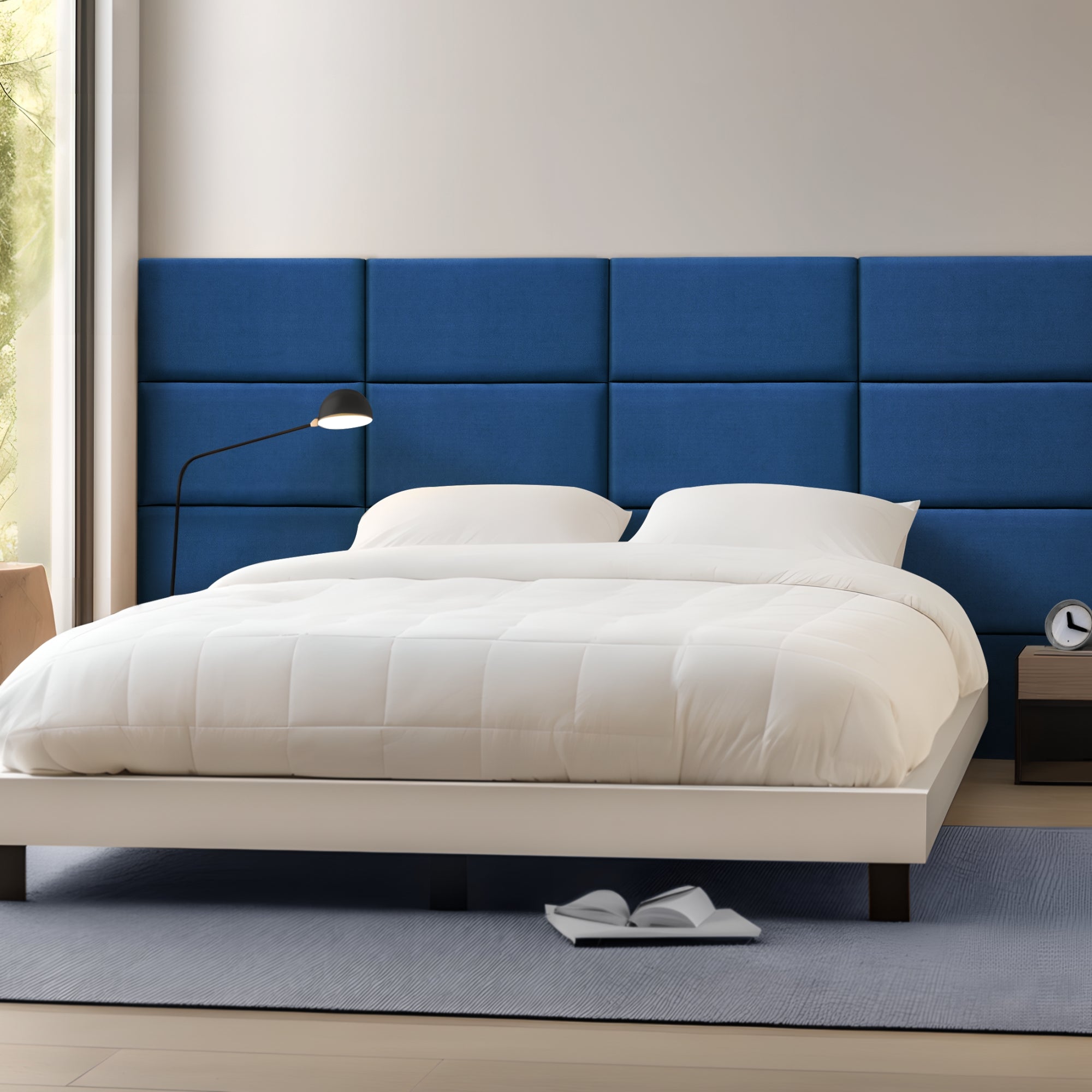 Set Carpino di 3 Pannelli Murali Imbottiti Rivestiti in Tessuto Velluto Blu Marino 60x30 cm [neu.haus]