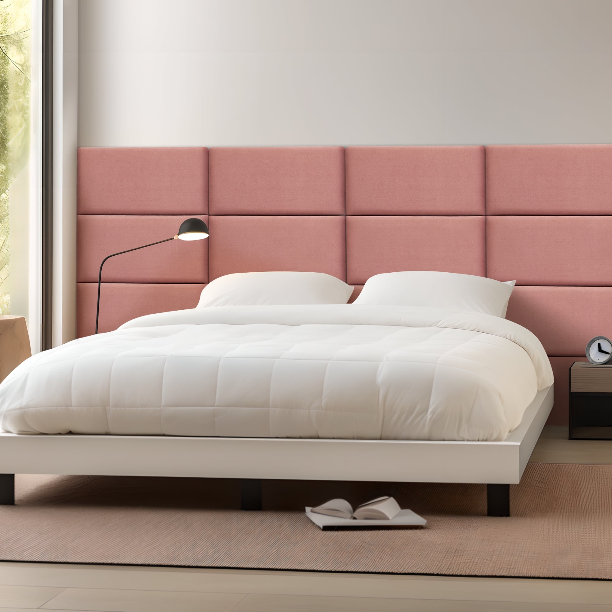 Set Carpino di 3 Pannelli Murali Imbottiti Rivestiti in Tessuto Velluto Rosa 60x30 cm [neu.haus]