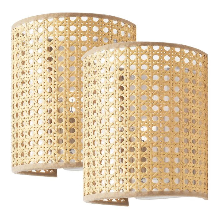 Set di 2 Applique per Interni Ascot a Paralume Semicilindrico - Effetto Rattan lux.pro