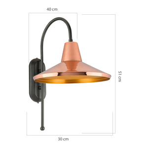 Lampada a Muro 'Kirkcaldy' Applique con Paralume a Sospensione - Metallo - Nero/Rame/Ottone [lux.pro]