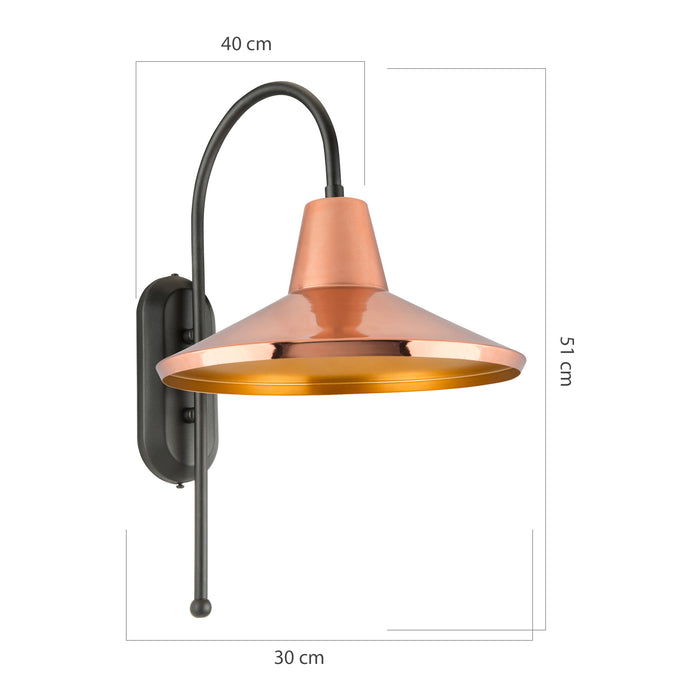 Lampada a Muro 'Kirkcaldy' Applique con Paralume a Sospensione - Metallo - Nero/Rame/Ottone [lux.pro]