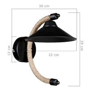 Lampada da Parete 'Cannock' con Paralume a Cono e Braccio ad Arco Applique Moderno - Nero / Naturale [lux.pro]