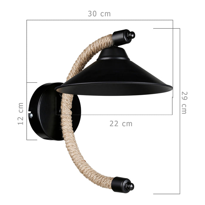 Lampada da Parete 'Cannock' con Paralume a Cono e Braccio ad Arco Applique Moderno - Nero / Naturale [lux.pro]