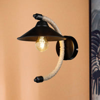 Lampada da Parete 'Cannock' con Paralume a Cono e Braccio ad Arco Applique Moderno - Nero / Naturale [lux.pro]