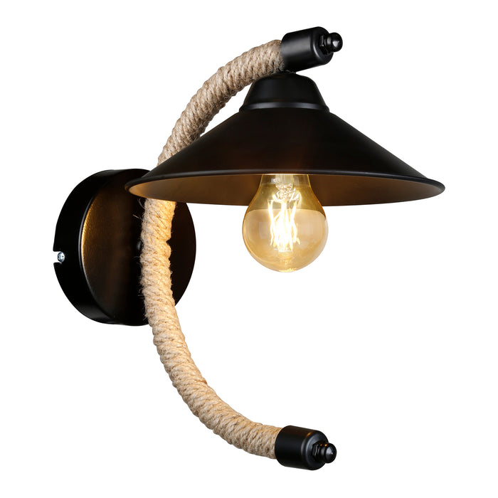 Lampada da Parete 'Cannock' con Paralume a Cono e Braccio ad Arco Applique Moderno - Nero / Naturale [lux.pro]