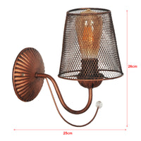 Lampada da Parete 'Finedon' a Braccio Curvo e Sfera di Cristallo Applique con Paralume Conico a Rete - color Rame-