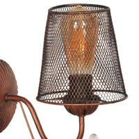 Lampada da Parete 'Finedon' a Braccio Curvo e Sfera di Cristallo Applique con Paralume Conico a Rete - color Rame-