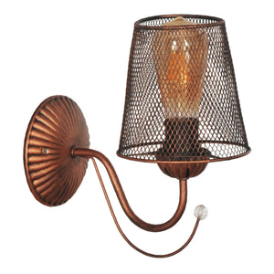 Lampada da Parete 'Finedon' a Braccio Curvo e Sfera di Cristallo Applique con Paralume Conico a Rete - color Rame-