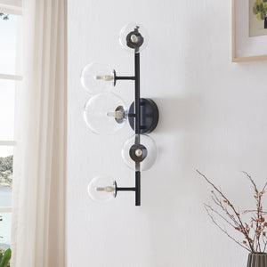 Lampada da Parete Makkor con 5 Paralumi Sferici in Vetro - Nero lux.pro