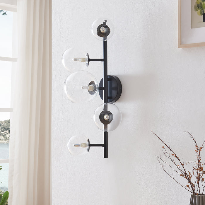 Lampada da Parete Makkor con 5 Paralumi Sferici in Vetro - Nero lux.pro