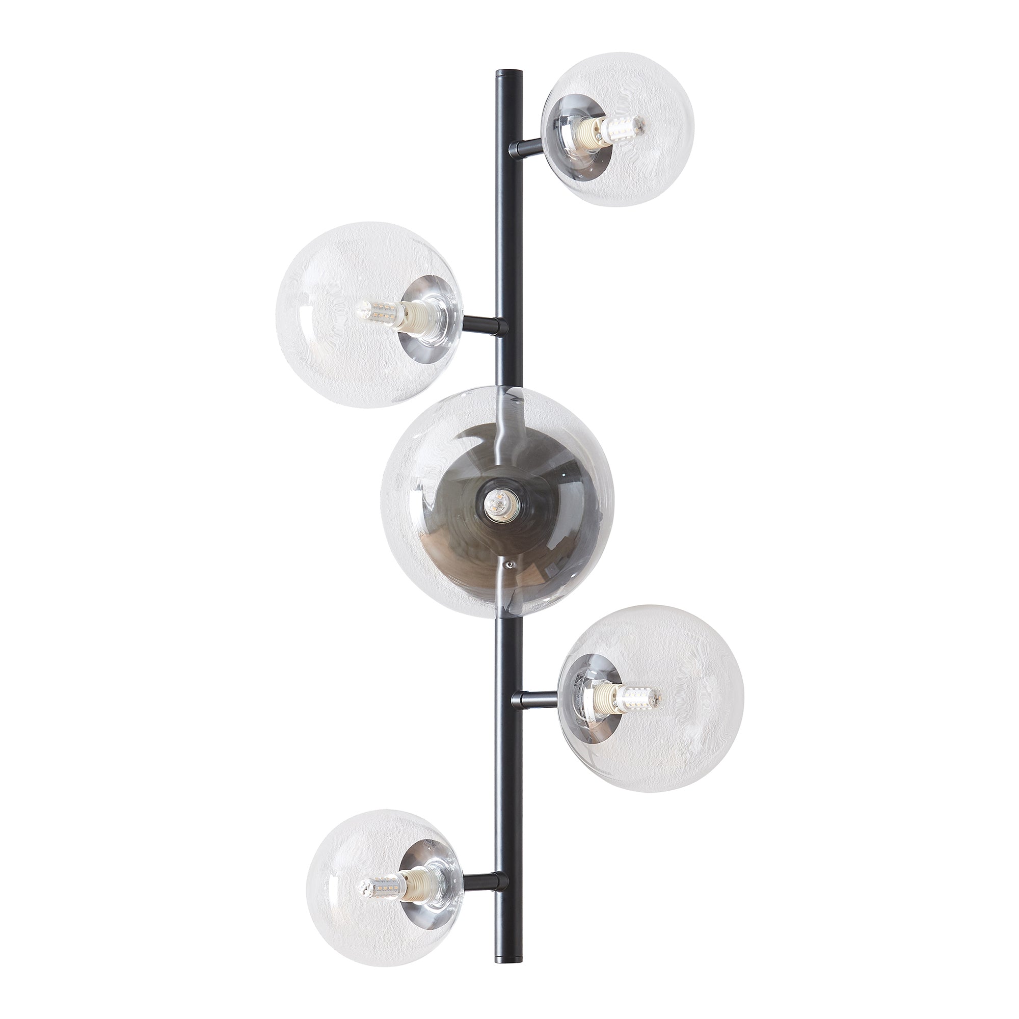 Lampada da Parete Makkor con 5 Paralumi Sferici in Vetro - Nero lux.pro