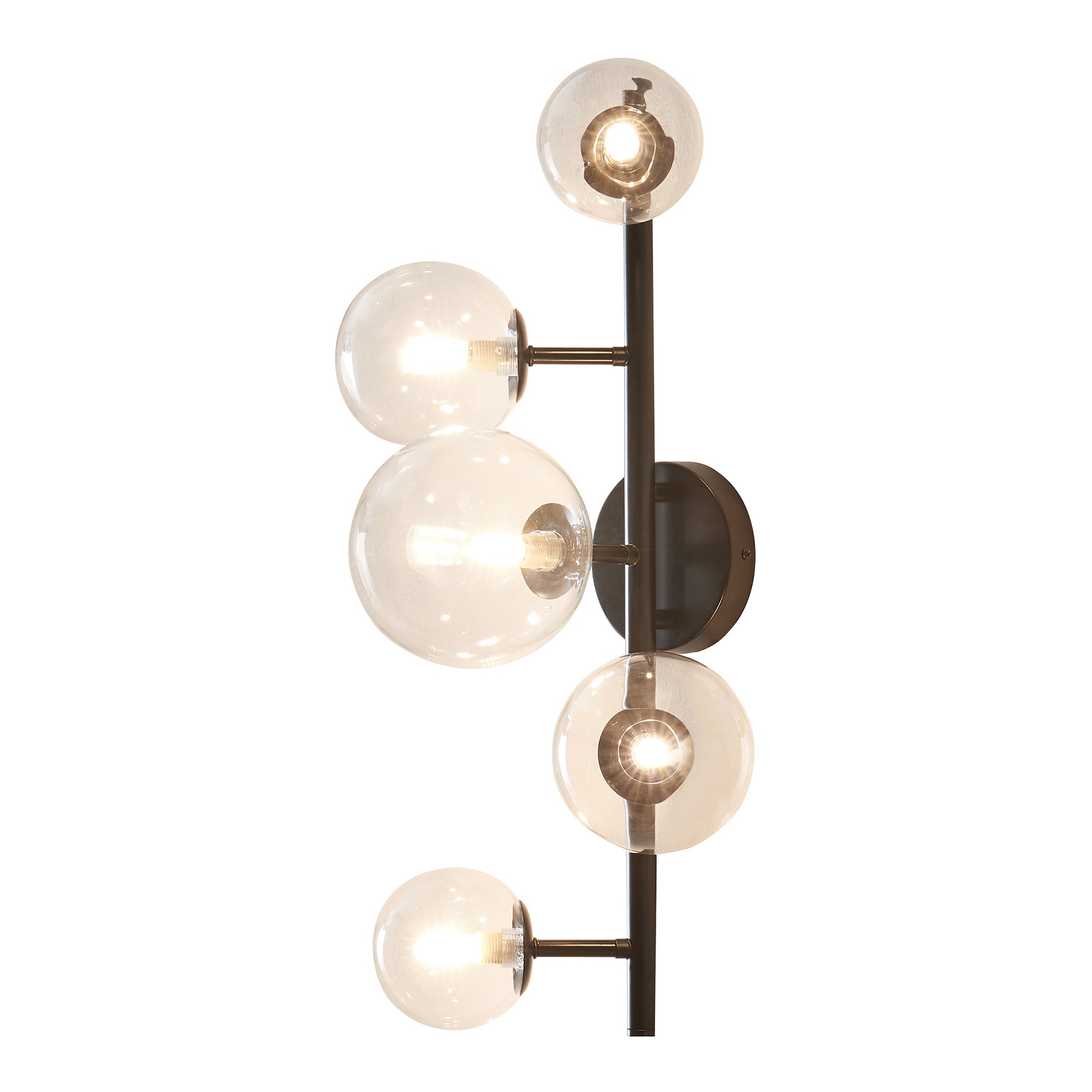 Lampada da Parete Makkor con 5 Paralumi Sferici in Vetro - Nero lux.pro