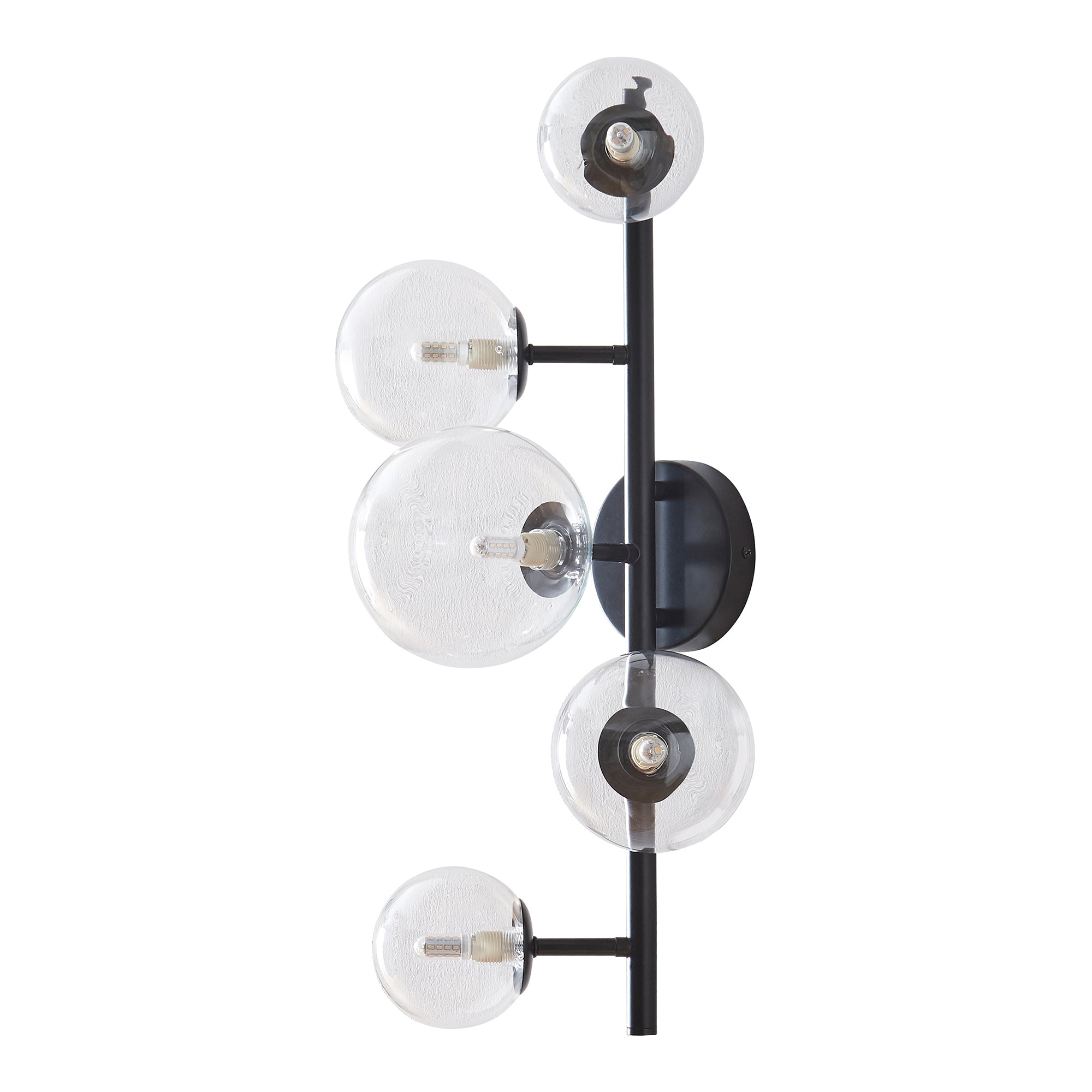 Lampada da Parete Makkor con 5 Paralumi Sferici in Vetro - Nero lux.pro