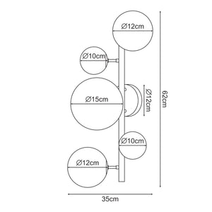 Lampada da Parete Makkor con 5 Paralumi Sferici in Vetro - Dorato lux.pro
