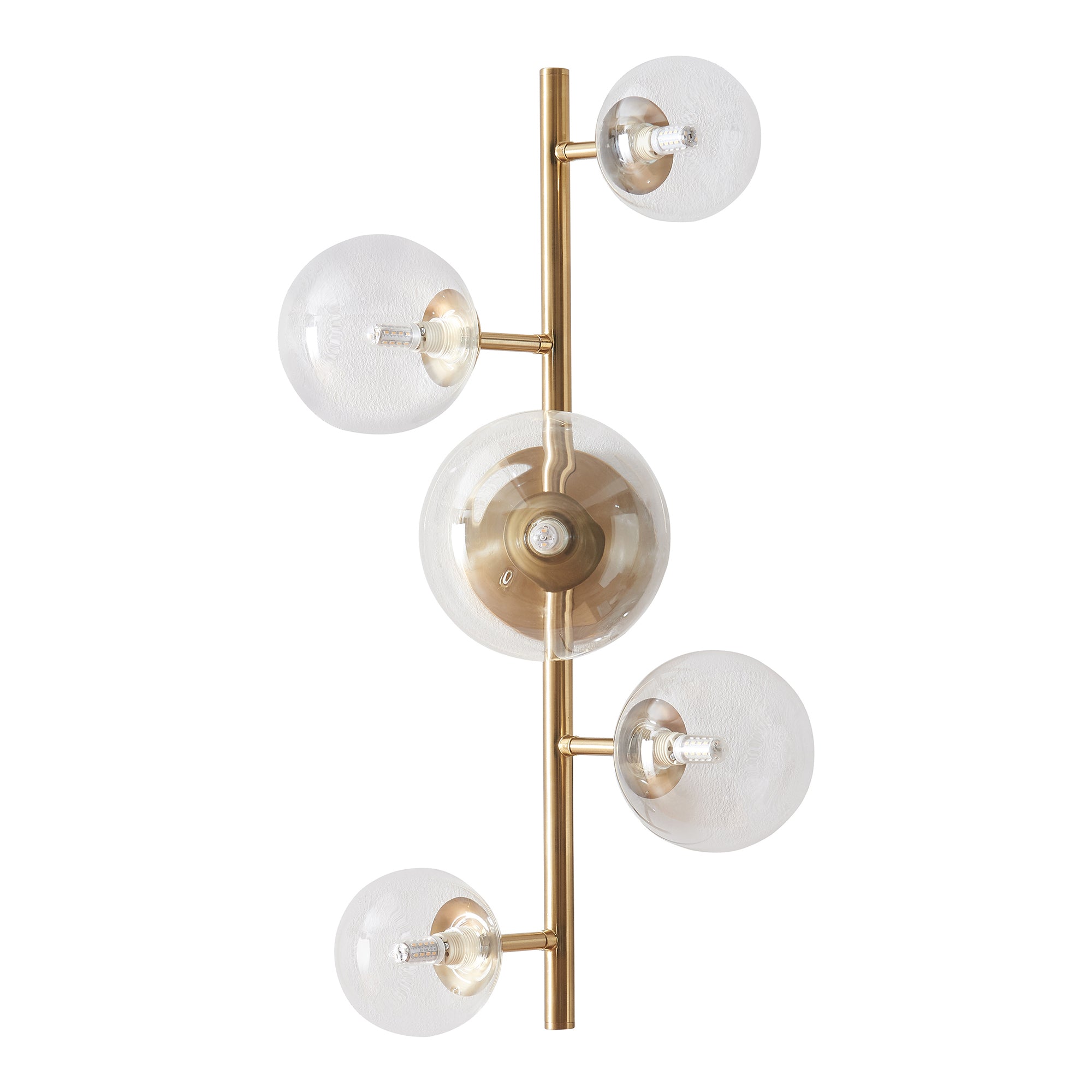 Lampada da Parete Makkor con 5 Paralumi Sferici in Vetro - Dorato lux.pro
