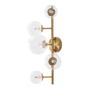 Lampada da Parete Makkor con 5 Paralumi Sferici in Vetro - Dorato lux.pro