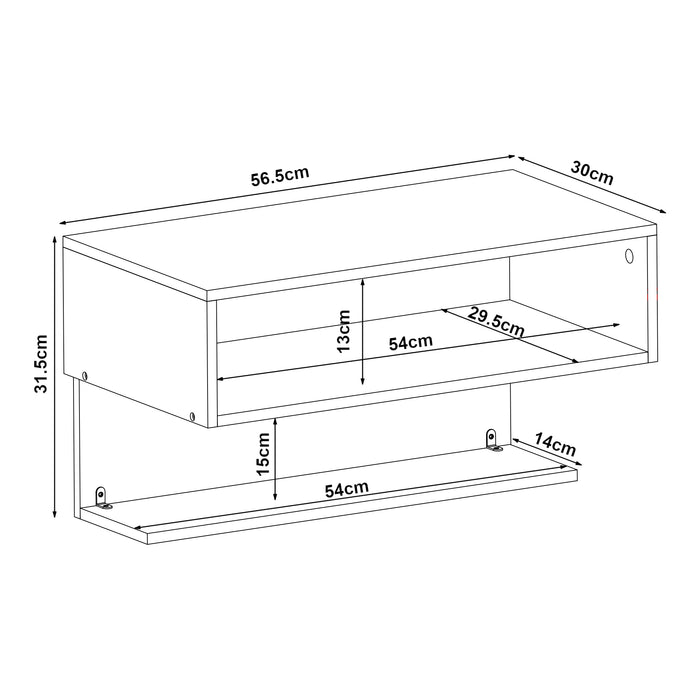 Comodino da Parete Gauldal con Scomparto Aperto e Ripiano - Nero Effetto Legno [en.casa]