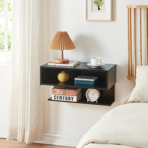 Comodino da Parete Gauldal con Scomparto Aperto e Ripiano - Nero Effetto Legno [en.casa]