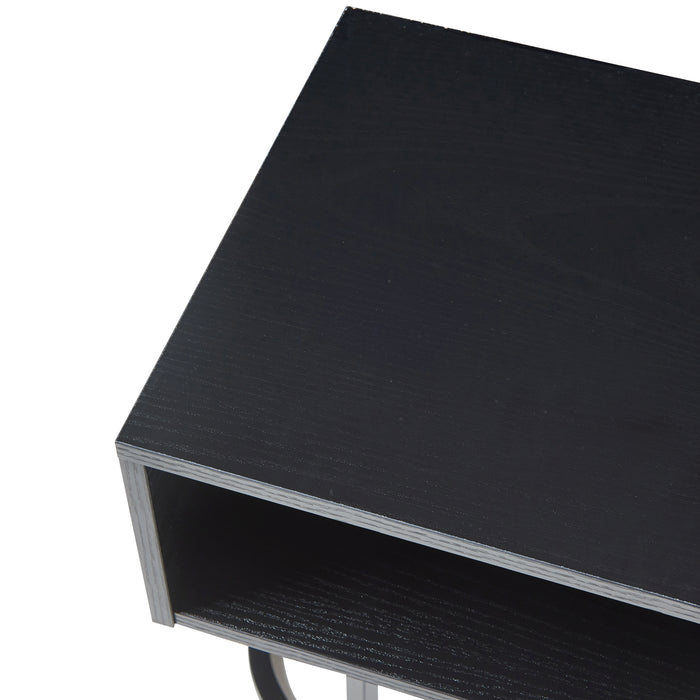 Comodino da Parete Gauldal con Scomparto Aperto e Ripiano - Nero Effetto Legno [en.casa]