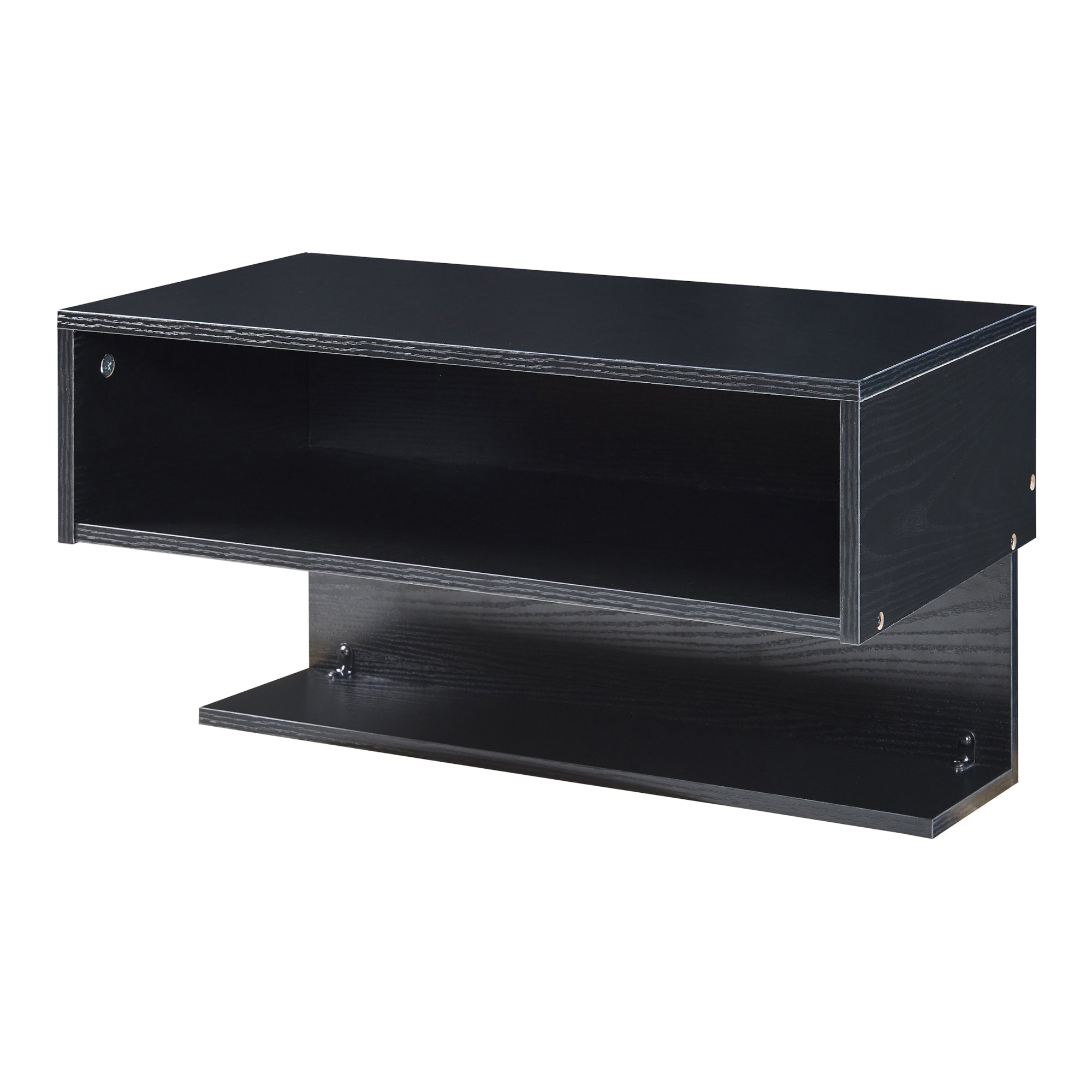 Comodino da Parete Gauldal con Scomparto Aperto e Ripiano - Nero Effetto Legno [en.casa]