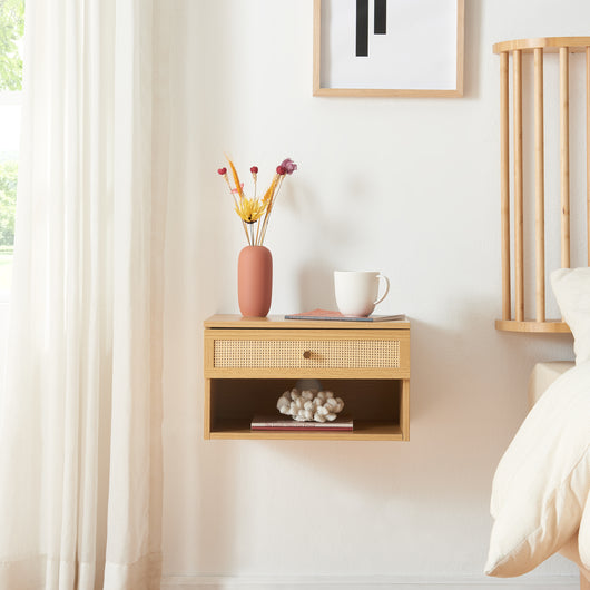 Comodino da Parete Eiker con Cassetto e Scomparto 40x32x23 cm Effetto Rovere [en.casa]