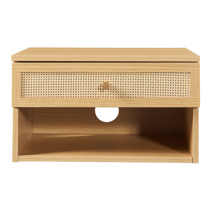 Comodino da Parete Eiker con Cassetto e Scomparto 40x32x23 cm Effetto Rovere [en.casa]