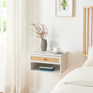 Comodino da Parete Eiker con Cassetto e Scomparto 40x32x23 cm Bianco [en.casa]