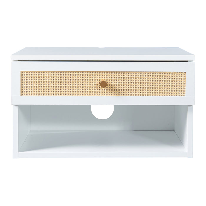 Comodino da Parete Eiker con Cassetto e Scomparto 40x32x23 cm Bianco [en.casa]