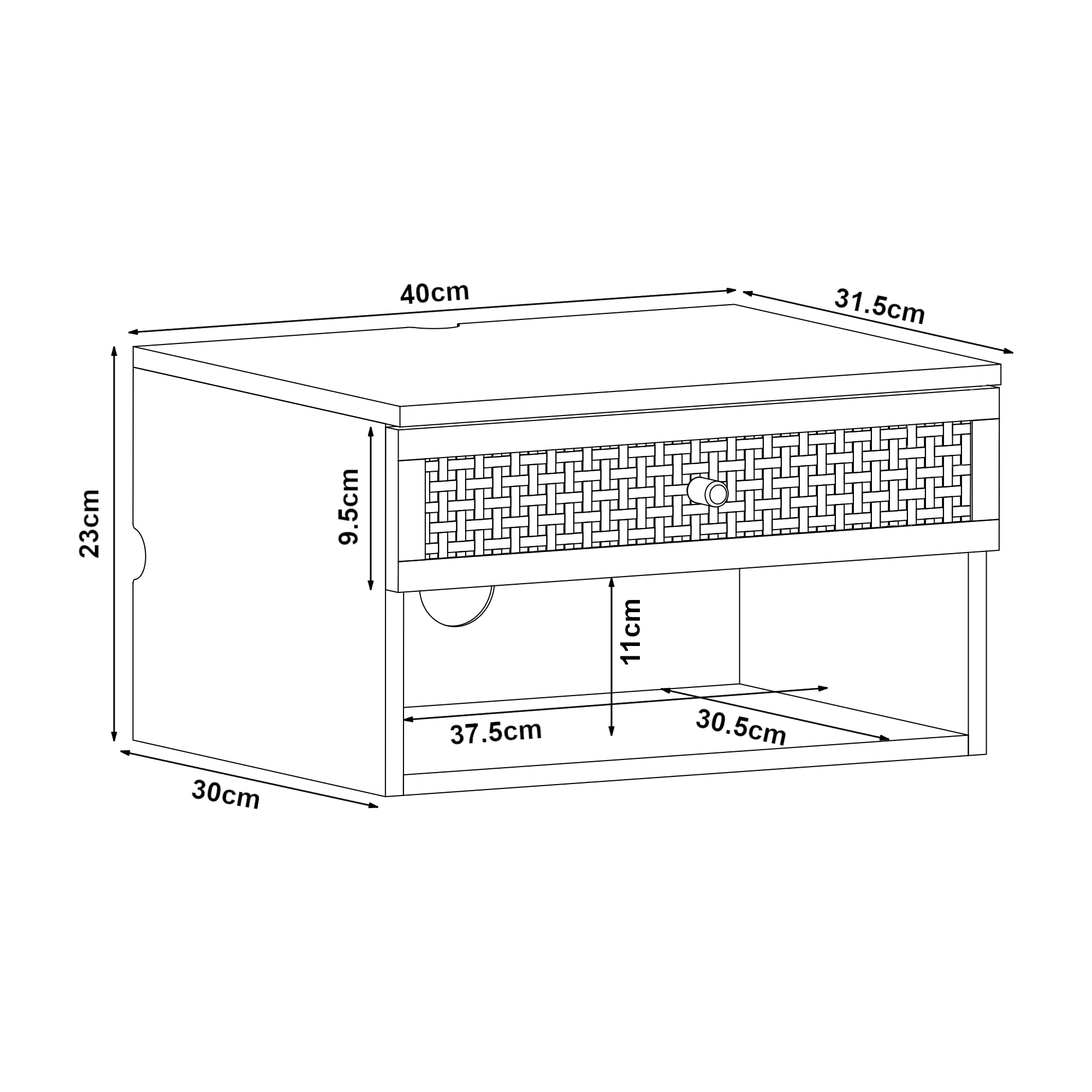 Comodino da Parete Eiker con Cassetto e Scomparto 40x32x23 cm Nero [en.casa]