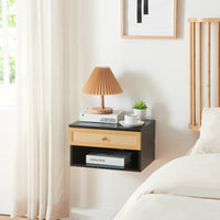 Comodino da Parete Eiker con Cassetto e Scomparto 40x32x23 cm Nero [en.casa]