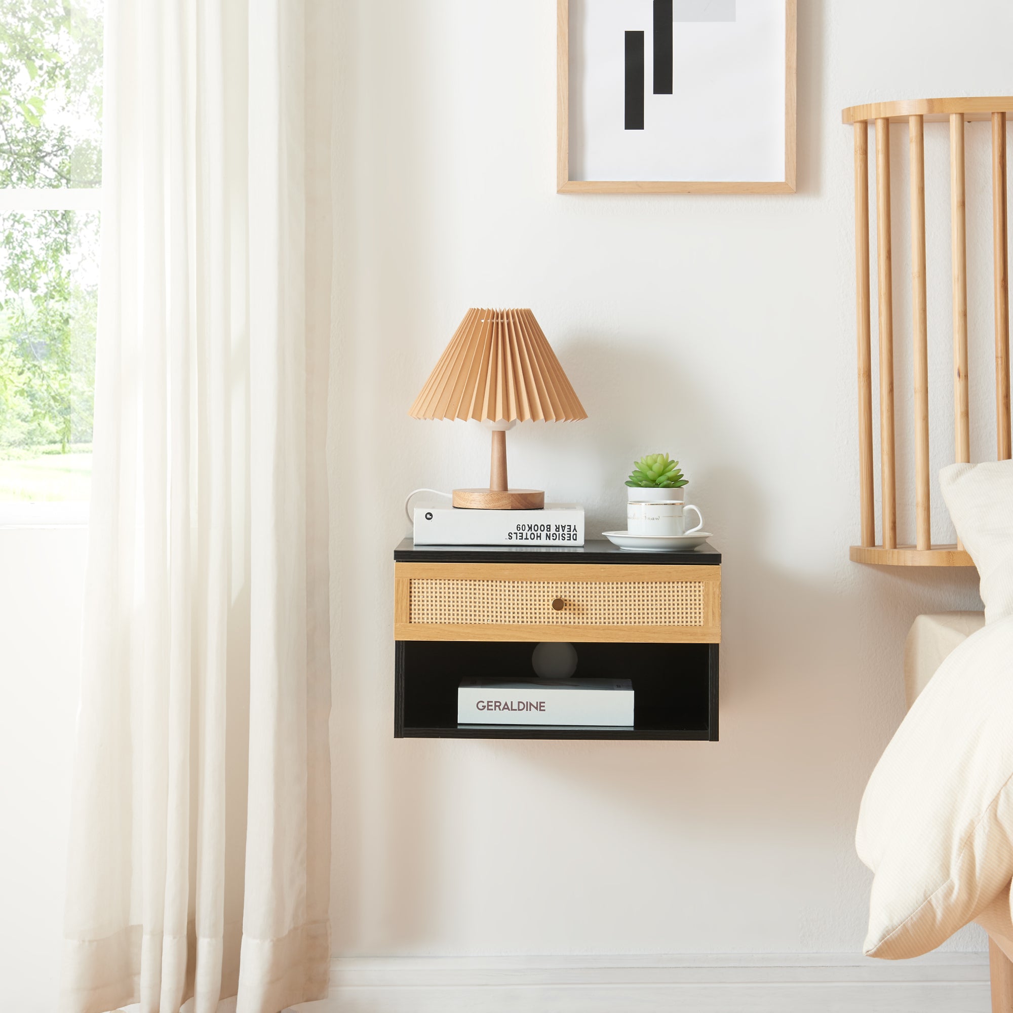 Comodino da Parete Eiker con Cassetto e Scomparto 40x32x23 cm Nero [en.casa]