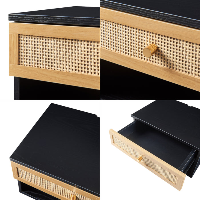 Comodino da Parete Eiker con Cassetto e Scomparto 40x32x23 cm Nero [en.casa]