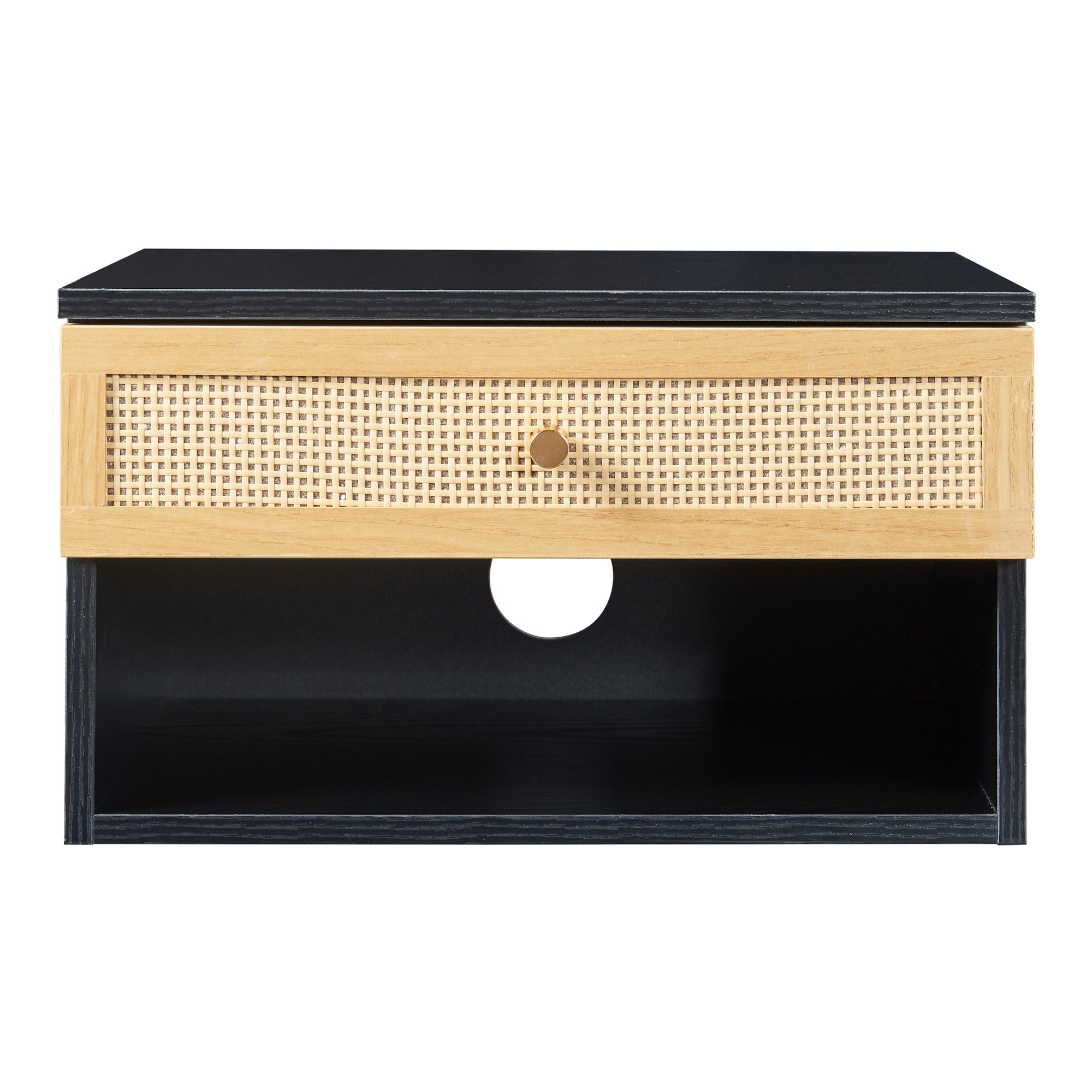 Comodino da Parete Eiker con Cassetto e Scomparto 40x32x23 cm Nero [en.casa]