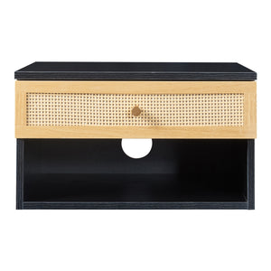 Comodino da Parete Eiker con Cassetto e Scomparto 40x32x23 cm Nero [en.casa]