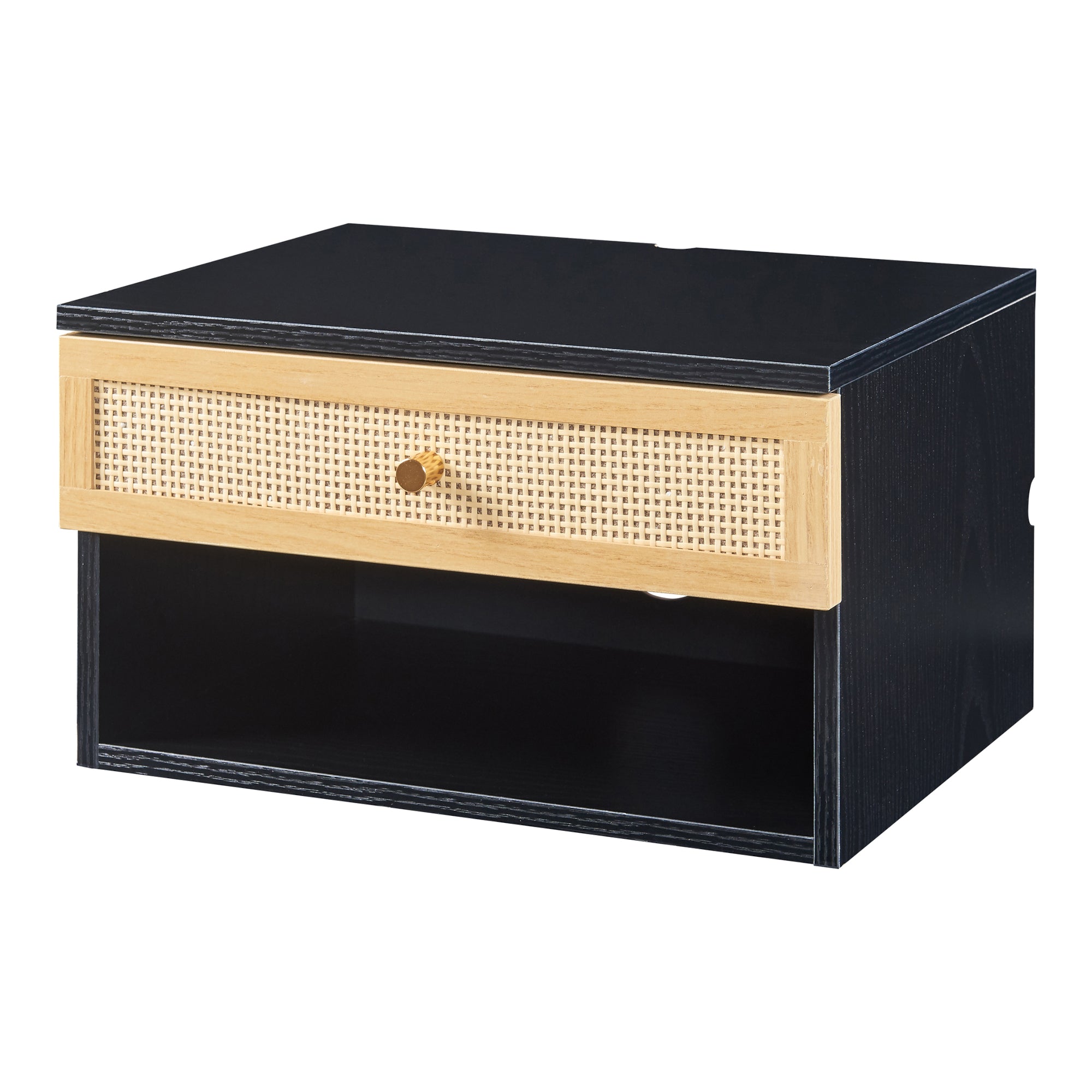 Comodino da Parete Eiker con Cassetto e Scomparto 40x32x23 cm Nero [en.casa]