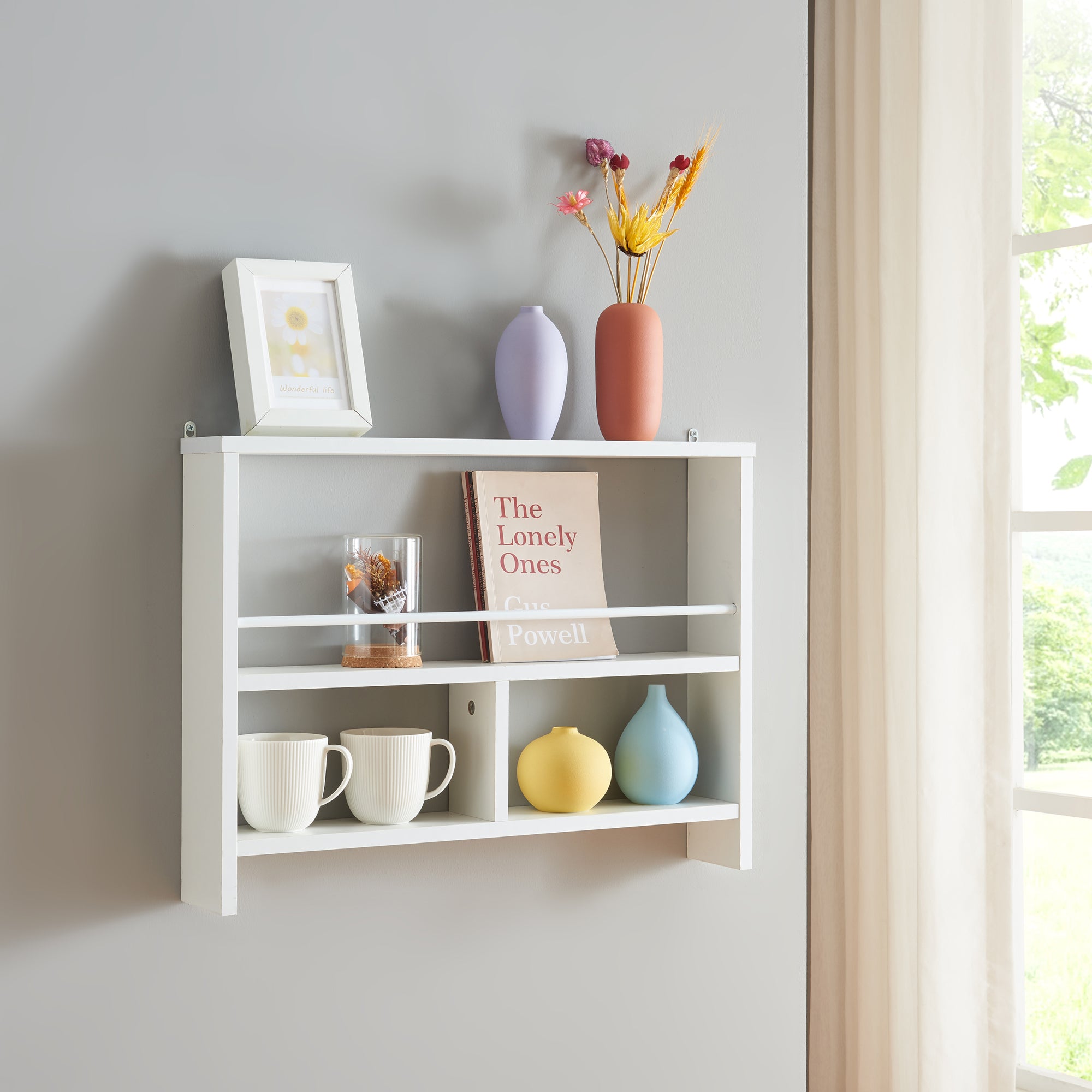 Scaffale da Parete Piteå con 3 Scomparti 60x10,5x 45 cm Bianco [en.casa]