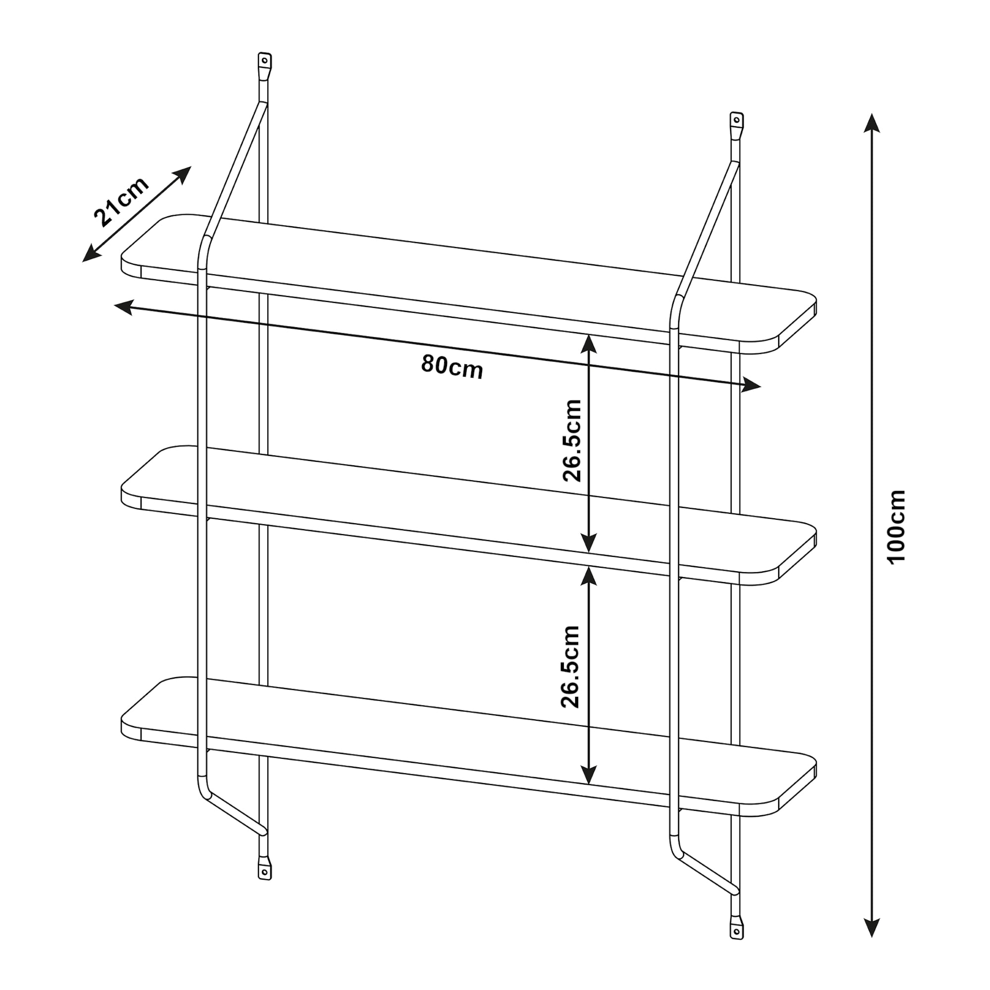 Scaffale da Parete Østfold a 3 Ripiani - Nero [en.casa]