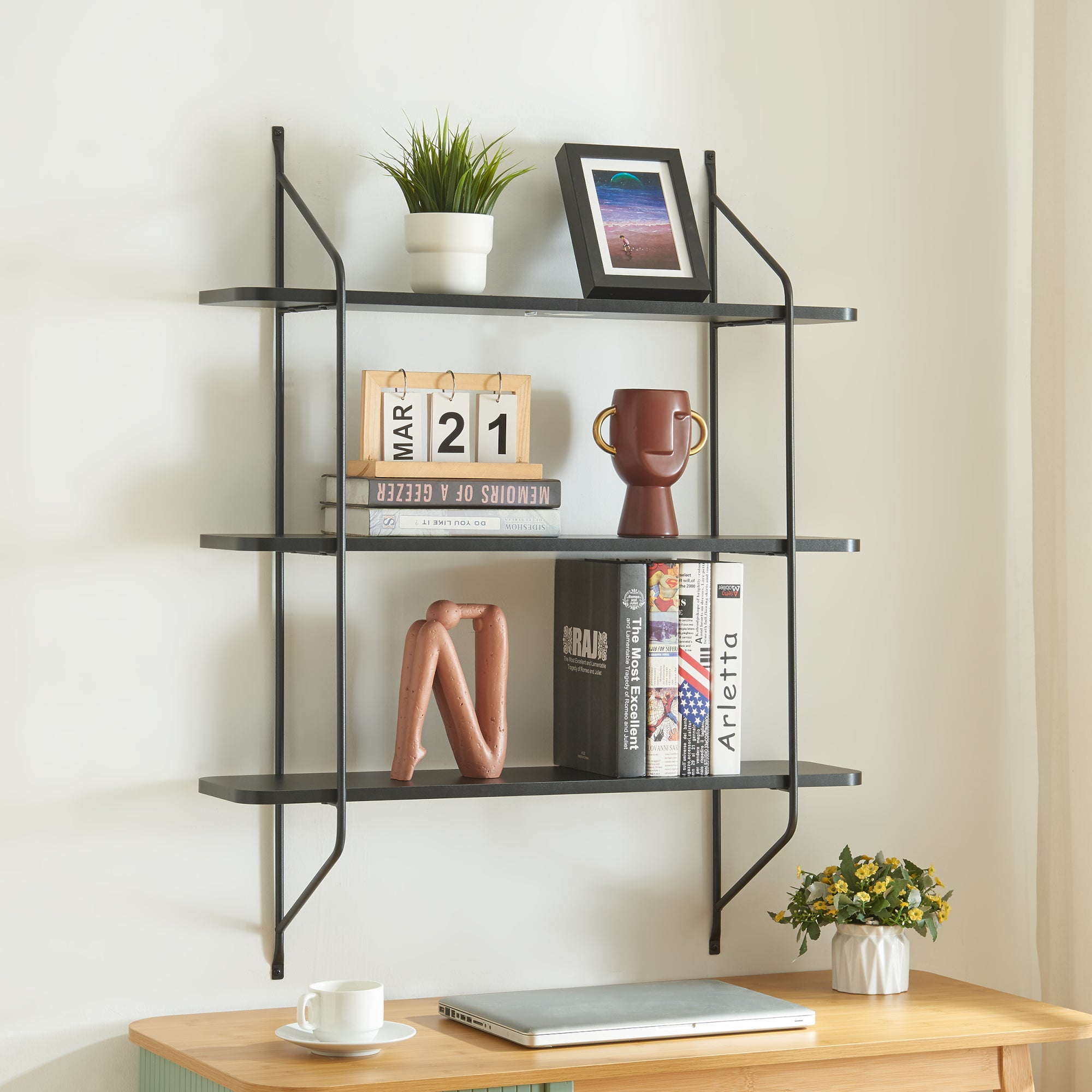 Scaffale da Parete Østfold a 3 Ripiani - Nero [en.casa]