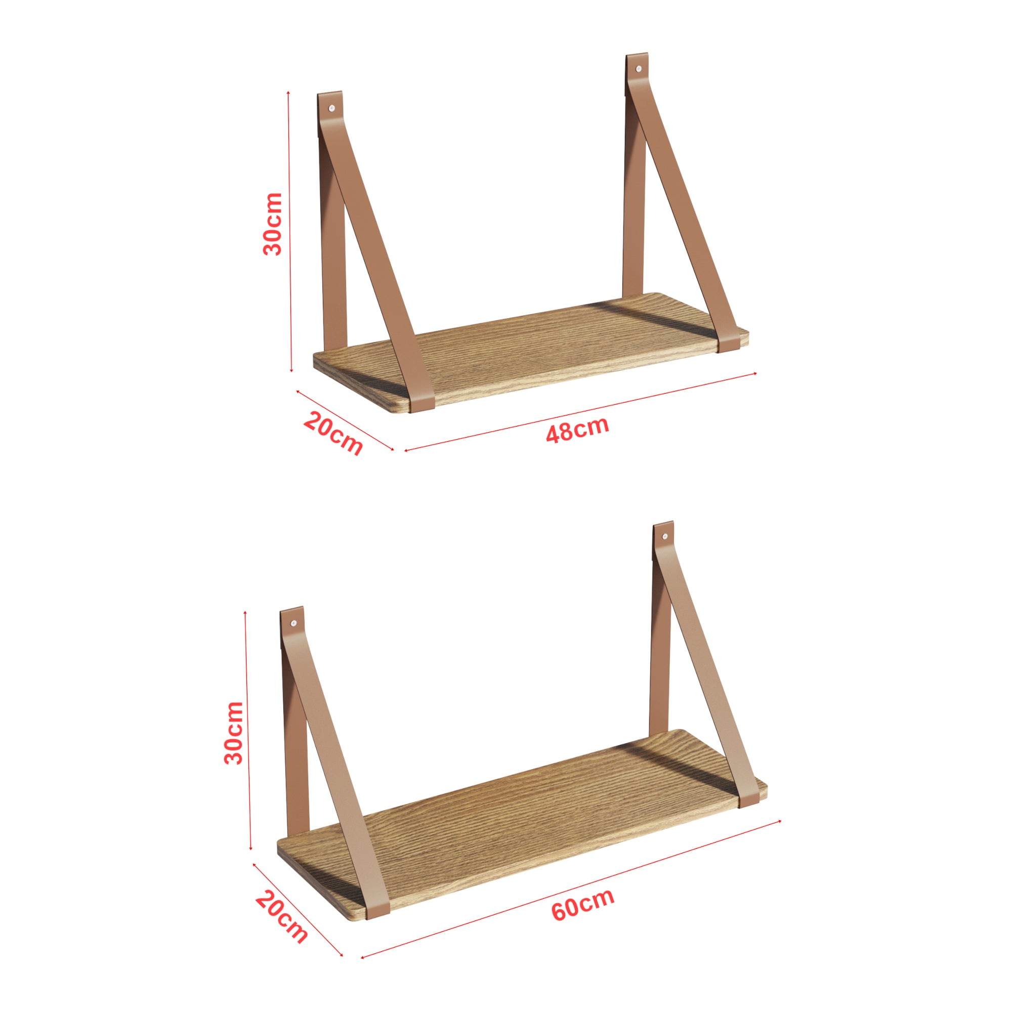 Set di 2 Mensole da Muro Utsira con Staffe in Similpelle - Marrone / Effetto Rovere [en.casa]