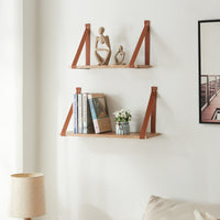 Set di 2 Mensole da Muro Utsira con Staffe in Similpelle - Marrone / Effetto Rovere [en.casa]