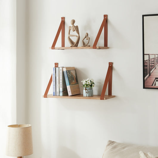 Set di 2 Mensole da Muro Utsira con Staffe in Similpelle - Marrone / Effetto Rovere [en.casa]