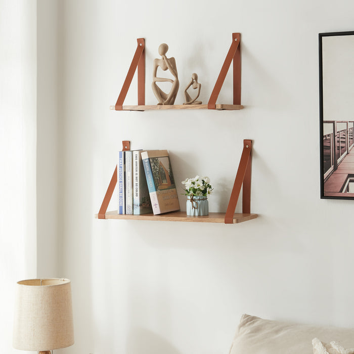 Set di 2 Mensole da Muro Utsira con Staffe in Similpelle - Marrone / Effetto Rovere [en.casa]