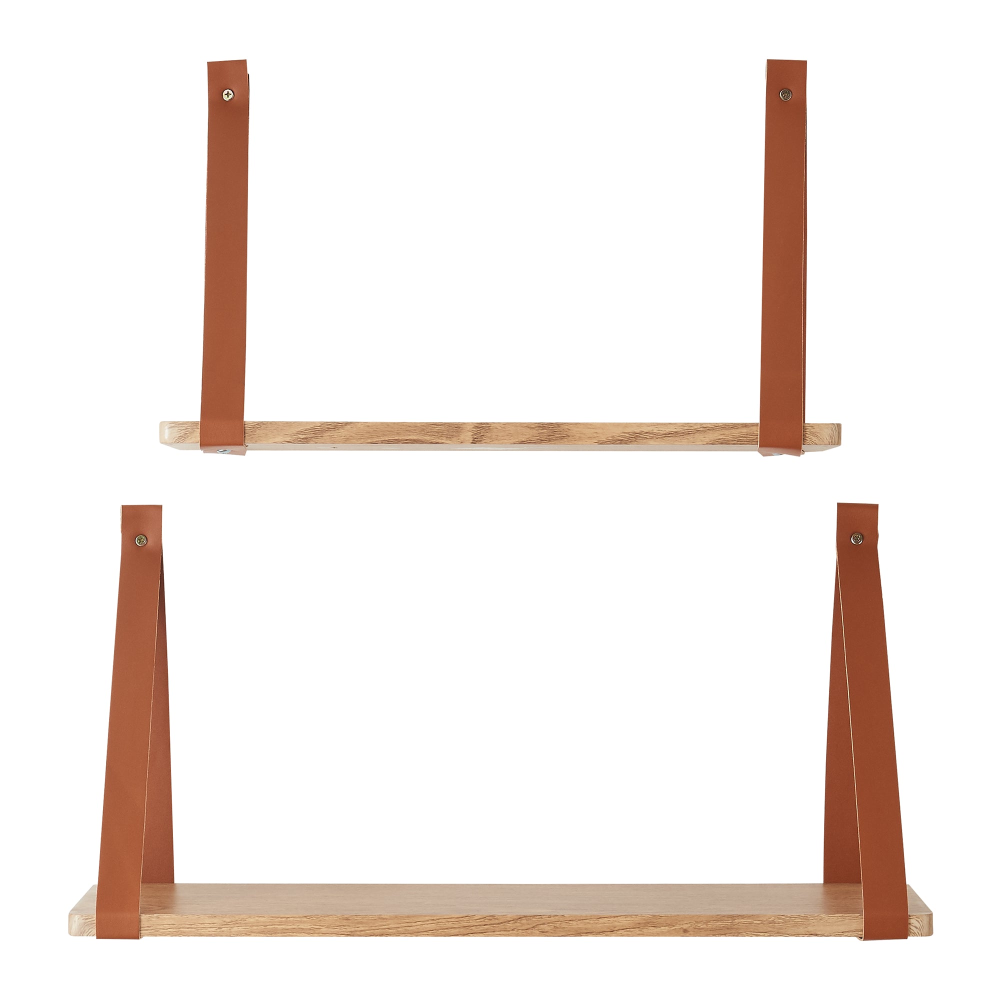 Set di 2 Mensole da Muro Utsira con Staffe in Similpelle - Marrone / Effetto Rovere [en.casa]