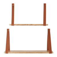 Set di 2 Mensole da Muro Utsira con Staffe in Similpelle - Marrone / Effetto Rovere [en.casa]