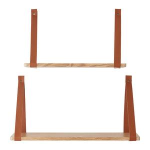 Set di 2 Mensole da Muro Utsira con Staffe in Similpelle - Marrone / Effetto Rovere [en.casa]