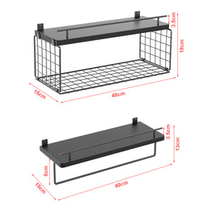 Set di 2 Mensole Vik con Porta Asciugamani e Scomparto Aperto - Nero [en.casa]