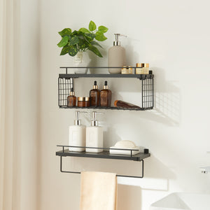 Set di 2 Mensole Vik con Porta Asciugamani e Scomparto Aperto - Nero [en.casa]