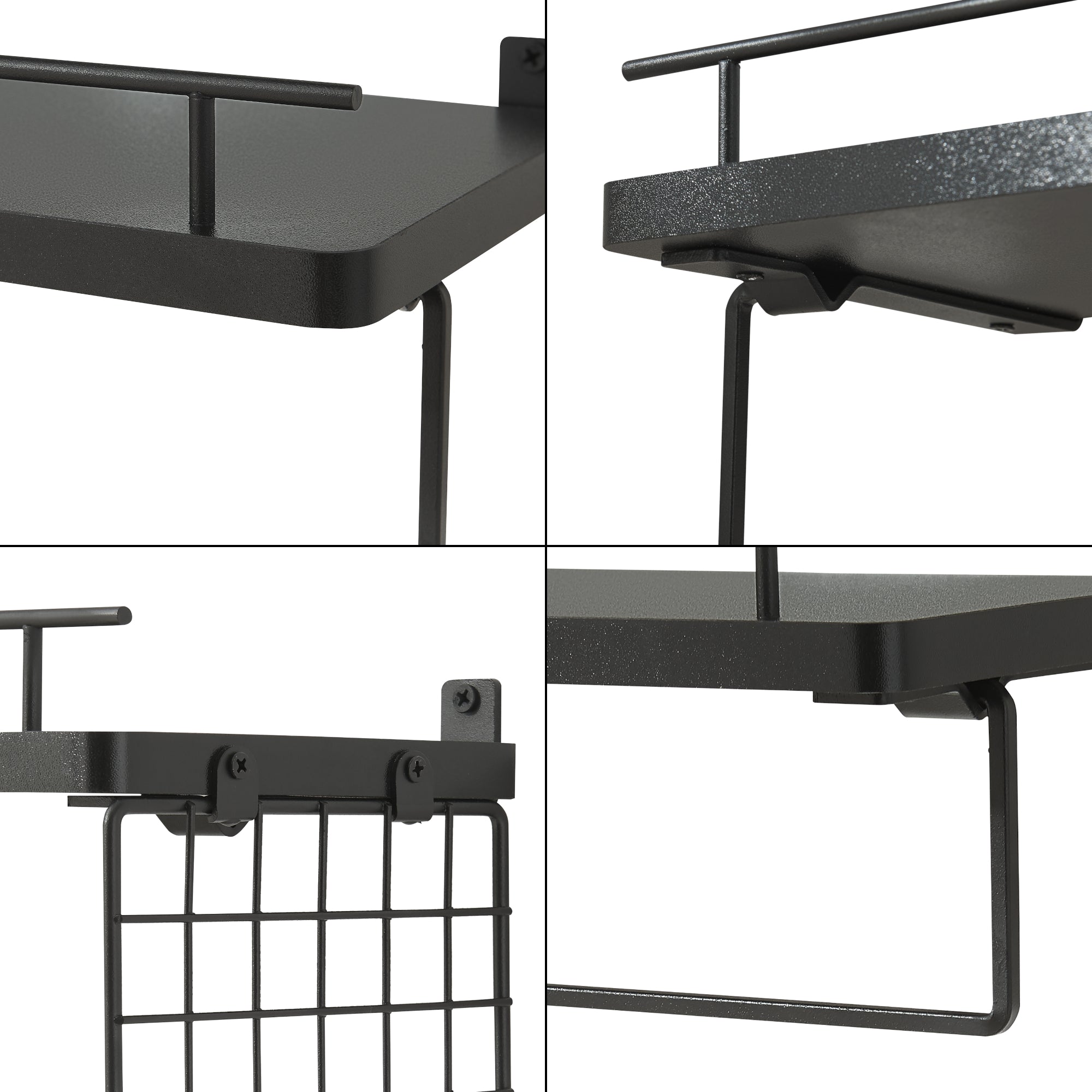 Set di 2 Mensole Vik con Porta Asciugamani e Scomparto Aperto - Nero [en.casa]